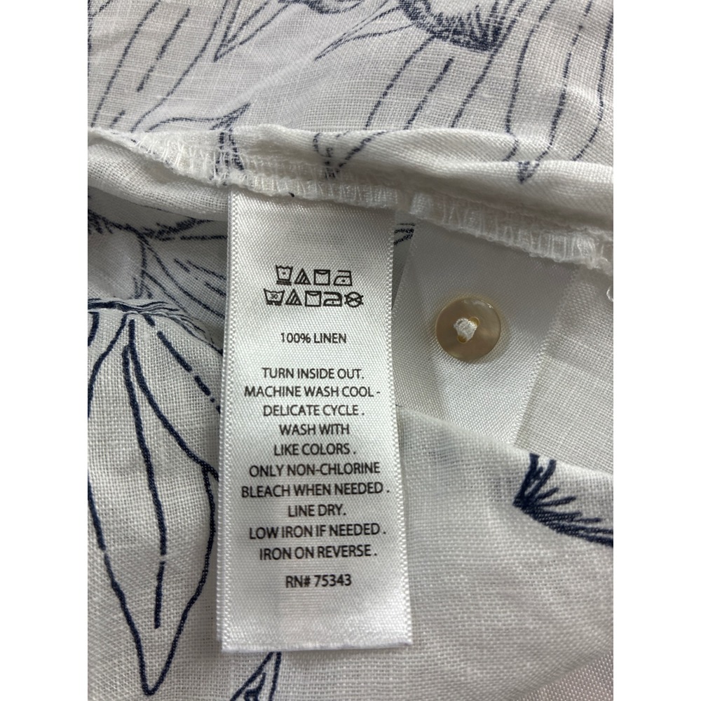Rachel Ashwell Womens Large Linen Button Down Shirt Floral Botanical Navy White - Picture 11 of 11